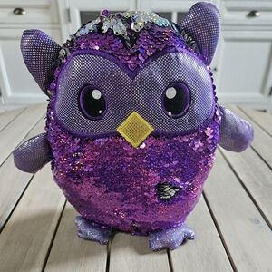 Shimmeez 8" Oliver Owl Plush Reversible Sequin Plush Stuffed Animal Purple Used